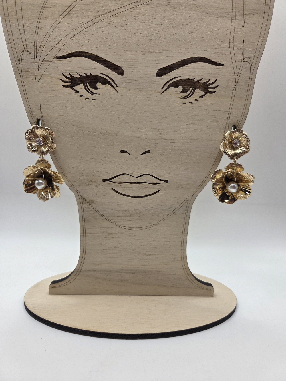 1675. Gold Tone Floral Drop Earrings with Pearl Accent